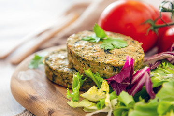 Vegetarian food Wheat Gluten Steaks with spinach