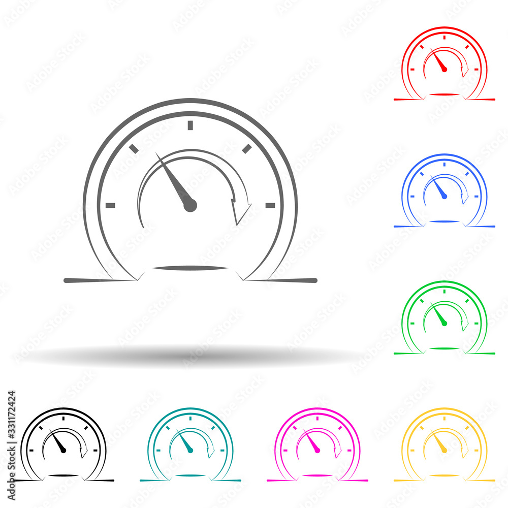 Poster performance, speed, speedometer hand drawn multi color set icon. simple thin line, outline vector of