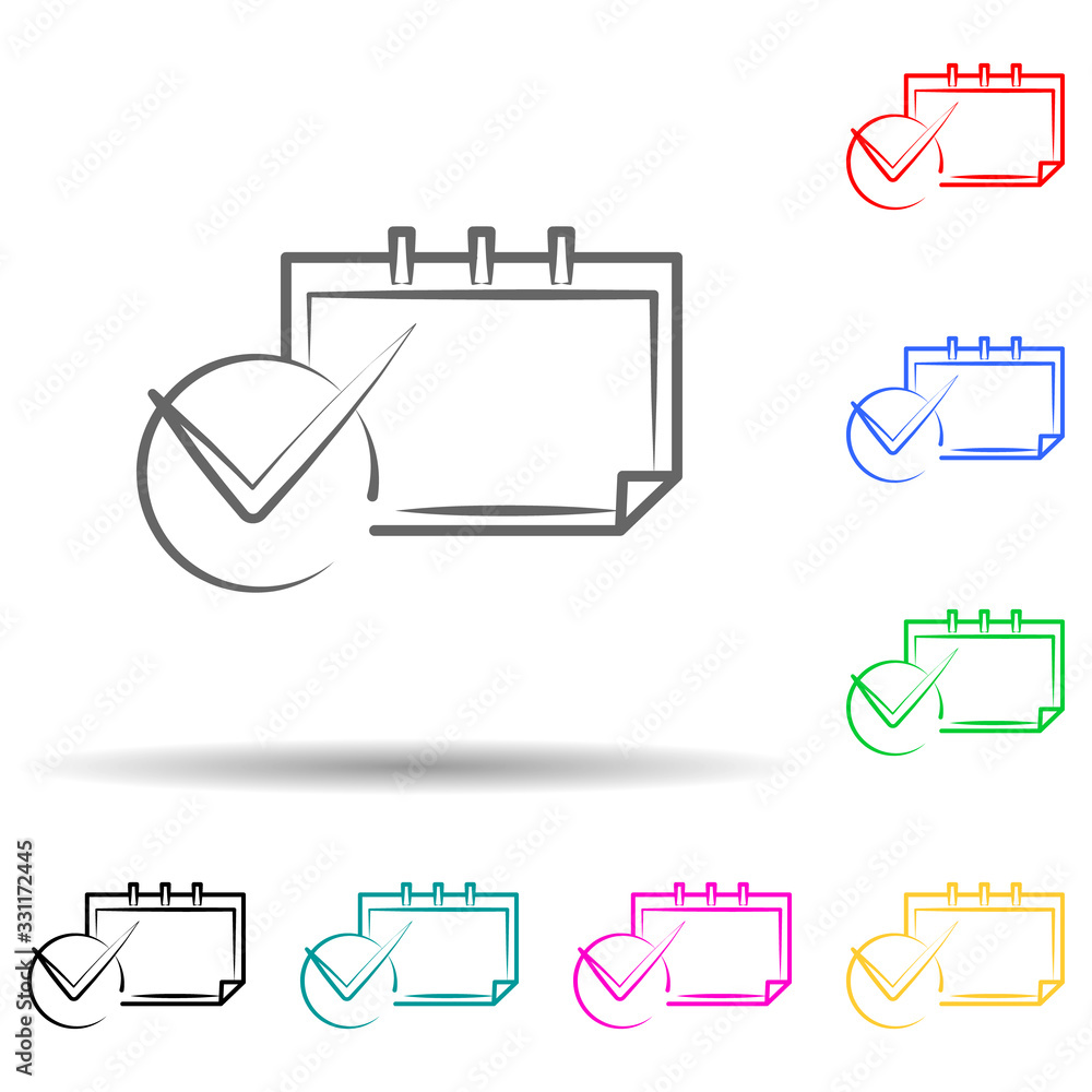 Poster calendar, deadline hand drawn multi color set icon. simple thin line, outline vector of business ico