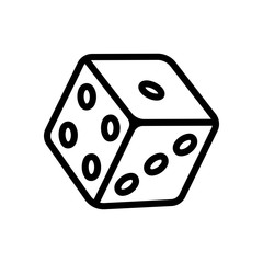 Dice cube, casino game, outline design. Black icon on white background