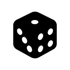 Dice cube, casino game. Black icon on white background