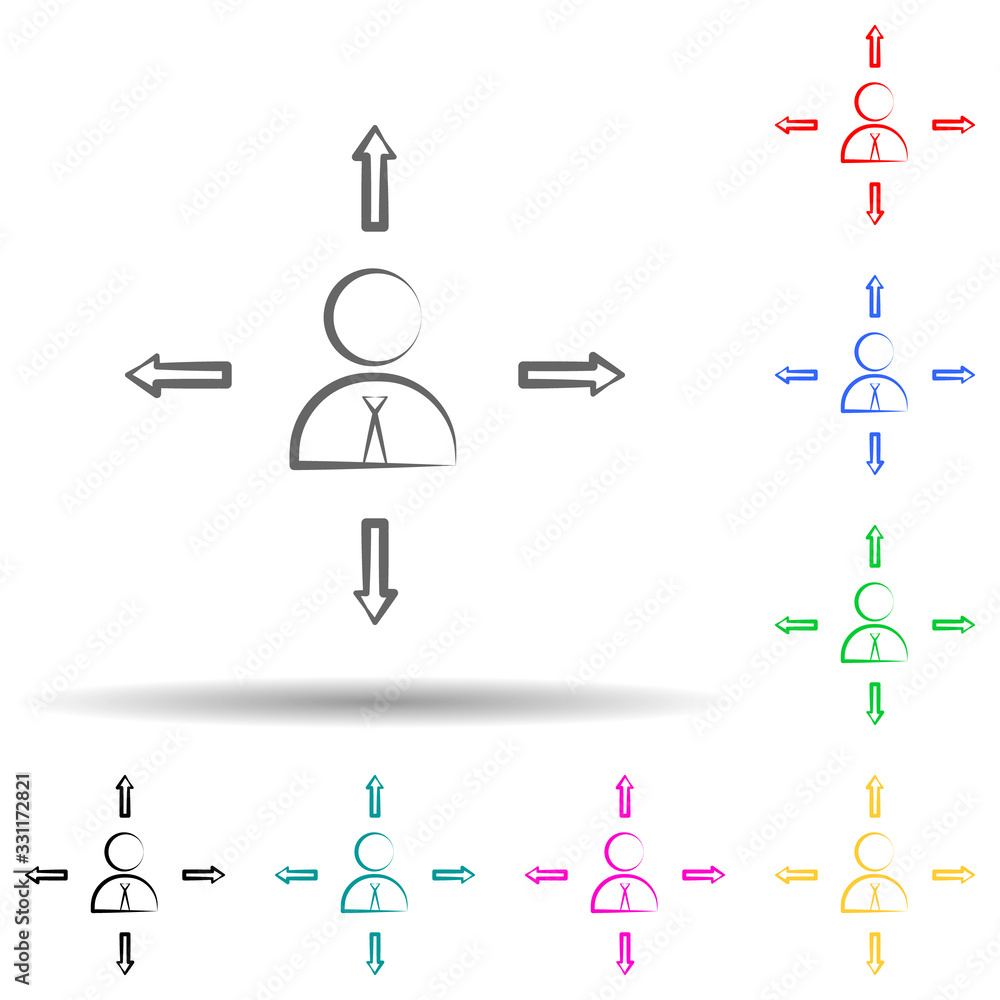 Poster businessman, arrow hand drawn multi color set icon. simple thin line, outline vector of business ico