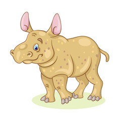 Cute little rhino. In cartoon style. Isolated on white background. Vector illustration.