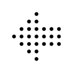 Dot arrow cursor, left direction. Black icon on white background