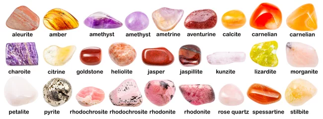 Rolgordijnen various gemstones with names isolated on white © vvoe