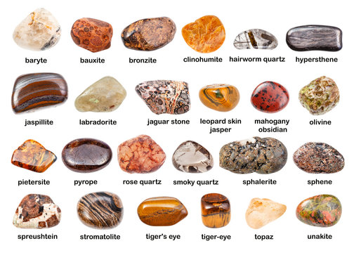 collage of various brown gemstones with names
