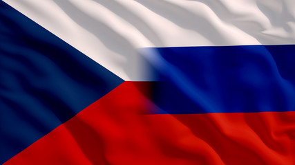 Waving Russia and Czech Republic Flags
