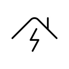 House and lightning, home energy, outline design. Black icon on white background
