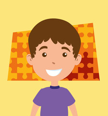 cute little boy with puzzle pieces avatar character vector illustration design