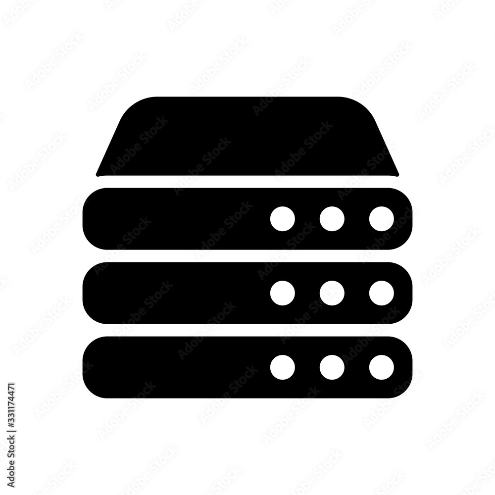 Poster database server, backup data, computer network, cloud hardware. black icon on white background