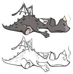 Türaufkleber Vektor-Illustration eines niedlichen Cartoon-Charakter-Drachen für Sie Design und Computerspiel. Malbuch-Umriss-Set © liusa