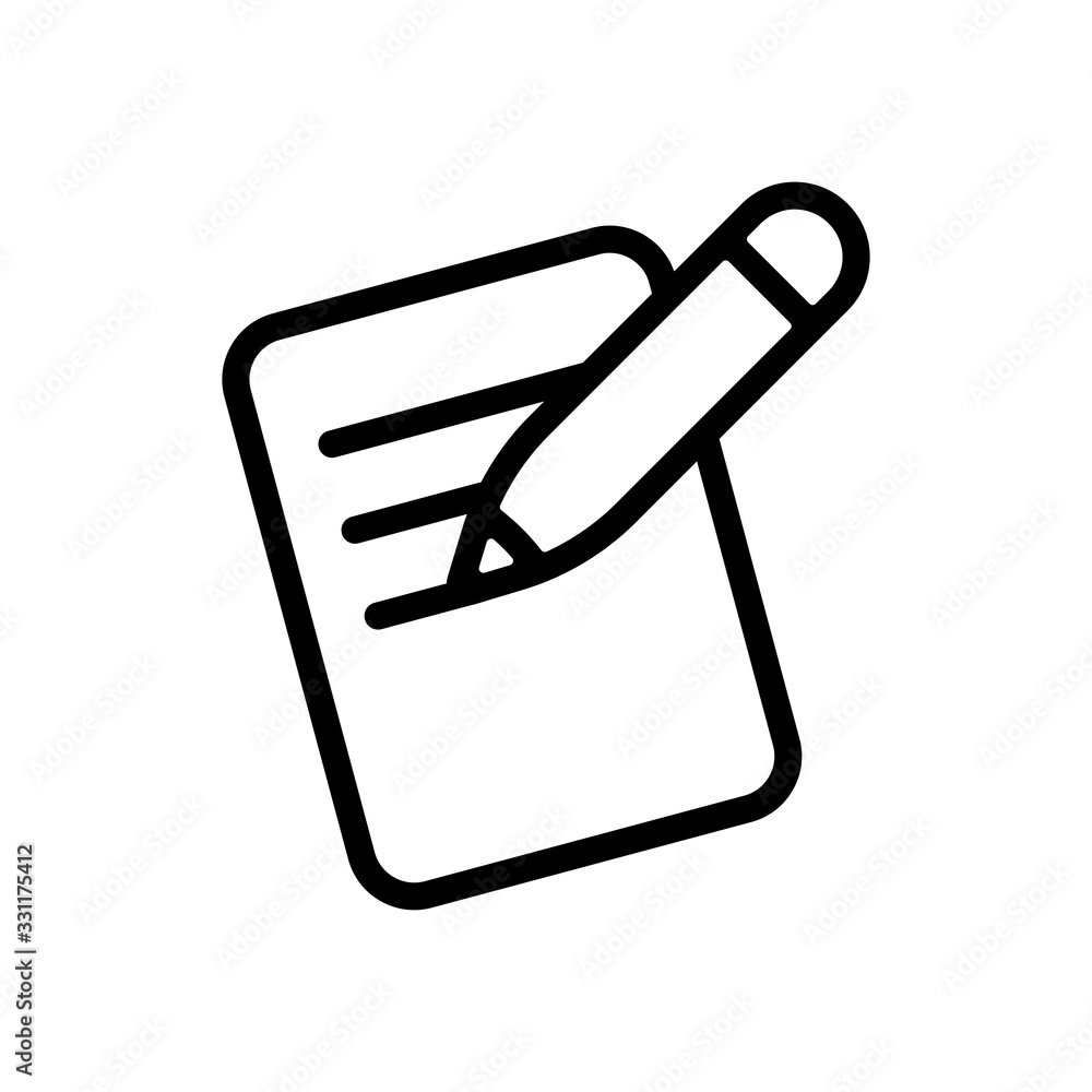 Poster write text, create or edit document, pencil and paper, outline design. black icon on white backgroun