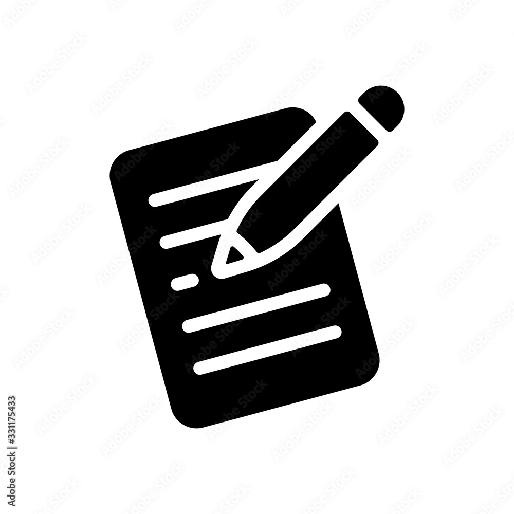Poster write text, create or edit document, pencil and paper. black icon on white background