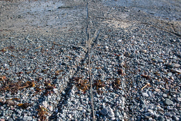 Fishing winch line laying across a beach