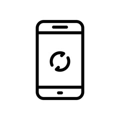 Mobile phone and update or reload sign, outline design. Black icon on white background
