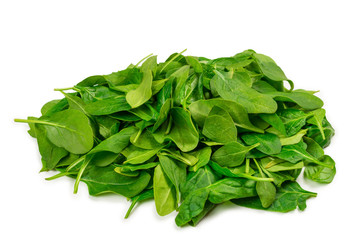 Fresh spinach leaves as background.