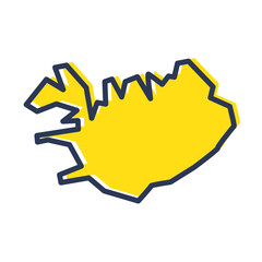 Stylized simple yellow outline map of Iceland