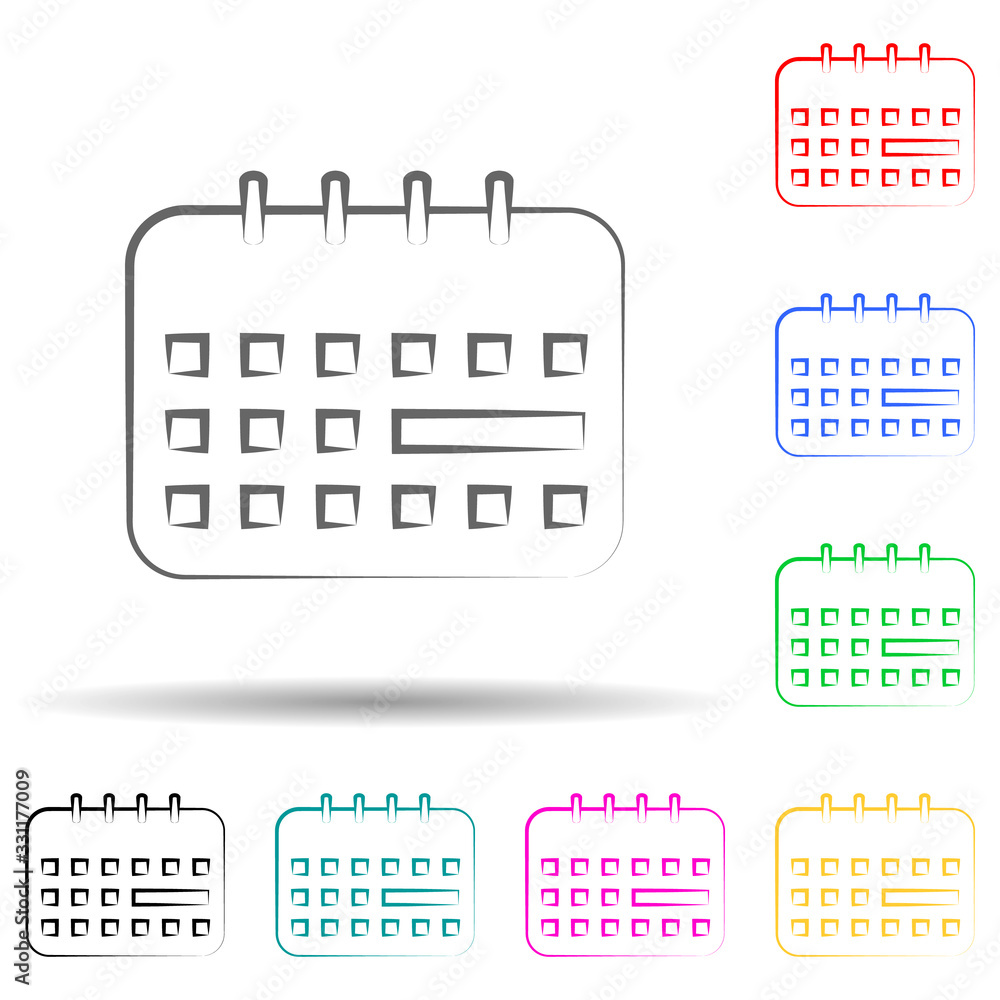Poster calendar multi color set icon. simple thin line, outline vector of fitness icons for ui and ux, webs