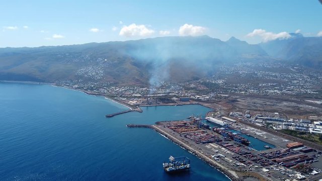 Aerial view of harbour city Reunion island