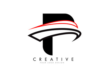 F letter logo with Black and Red Monogram Swashes Design.