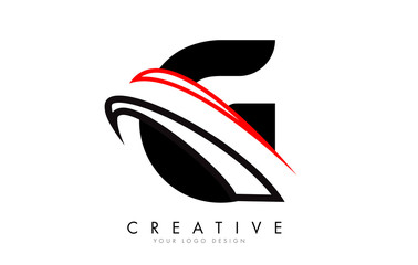 G letter logo with Black and Red Monogram Swashes Design.