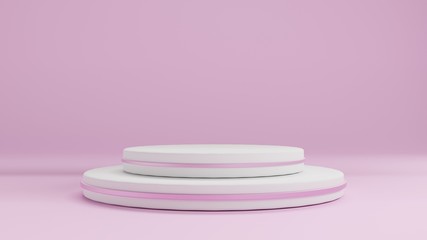 Minimalist rose geometric pedestal for product showcase. Empty mock up template. Cylinder shape. Blank stage. 3d render illustration