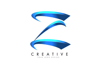 Fototapeta na wymiar Creative Z letter logo with Blue 3D bright Swashes. Blue Swoosh Icon Vector.