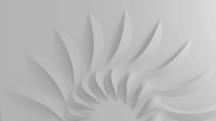 Fototapeta na wymiar Modern abstract parametric three-dimensional background of a set of wavy swirling white three-dimensional petals converging in a cent. 3D illustration