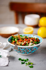 ROASTED CAULIFLOWER SALAD WITH LEMON TAHINI DRESSING..life style .selective focus