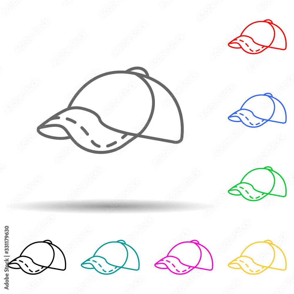 Poster ball cap multi color set icon. simple thin line, outline vector of hats icons for ui and ux, website