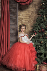 princess in red and white dress in christmas