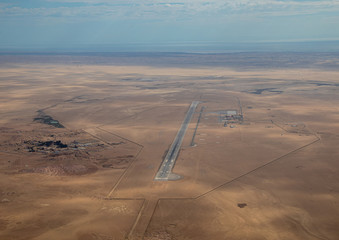 Aerial picture of the airport of Walfis Bay in western Namibia