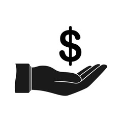 hand and money icon. vector illustration arm and dollar on white background.