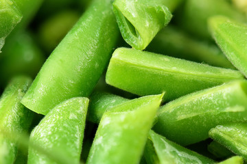 fresh chopped green bean pods background macro photo