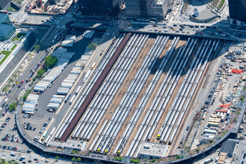 penn station new york city aerial view from helicopter