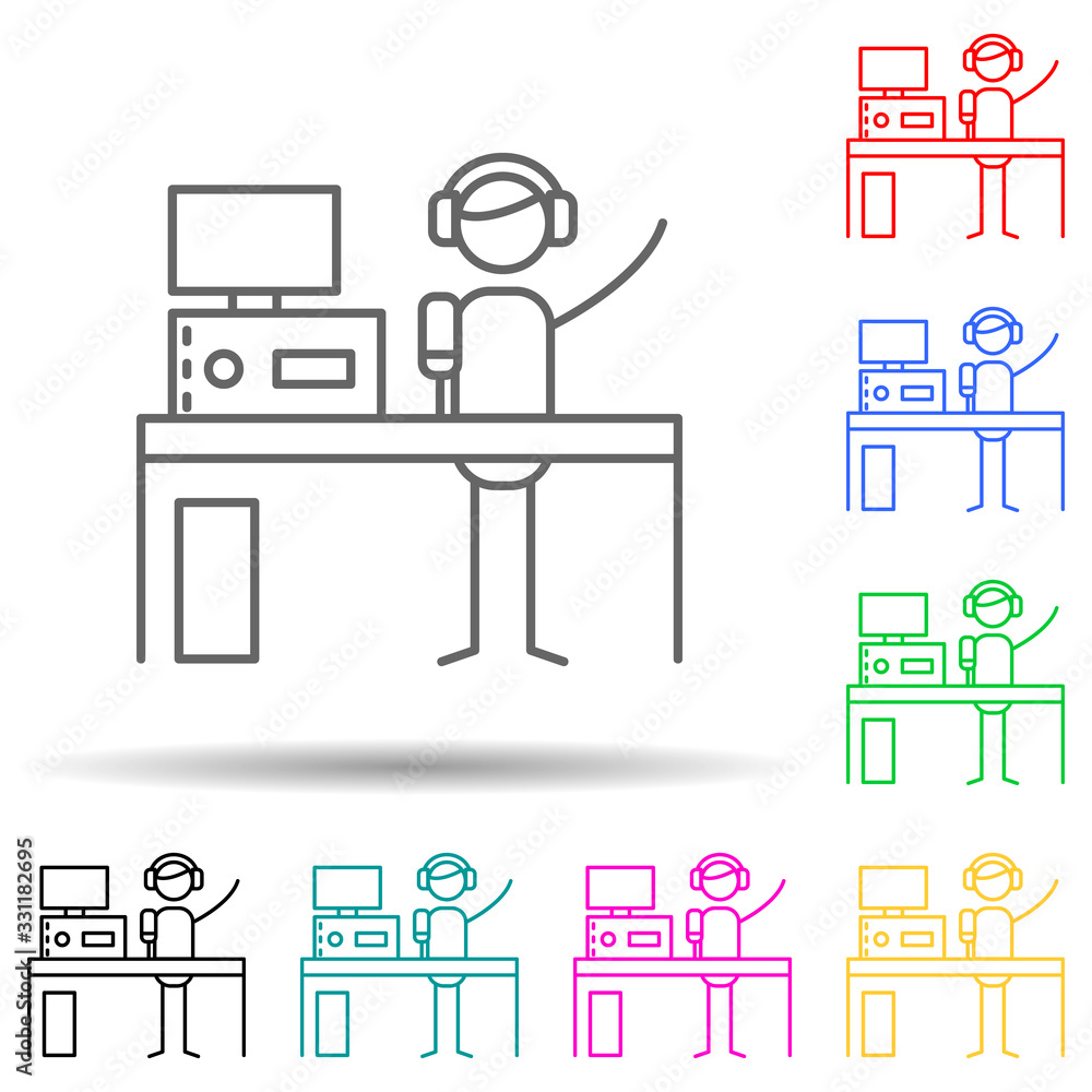 Poster radio dj multi color set icon. simple thin line, outline vector of hobbie icons for ui and ux, websi