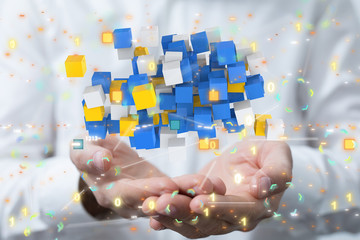 code data concept in hand media.