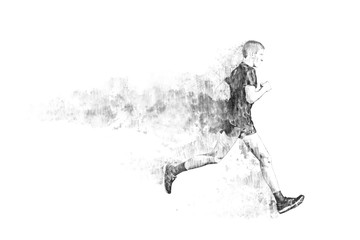 Obraz na płótnie Canvas Hand-drawn illustration of a fast-running man with a blurred trace of his movement