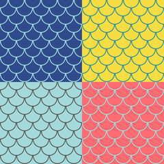 Set of seamless patterns with round tiles , fairy mermaid tail or scales of the dragon or fish scales , vector illustration