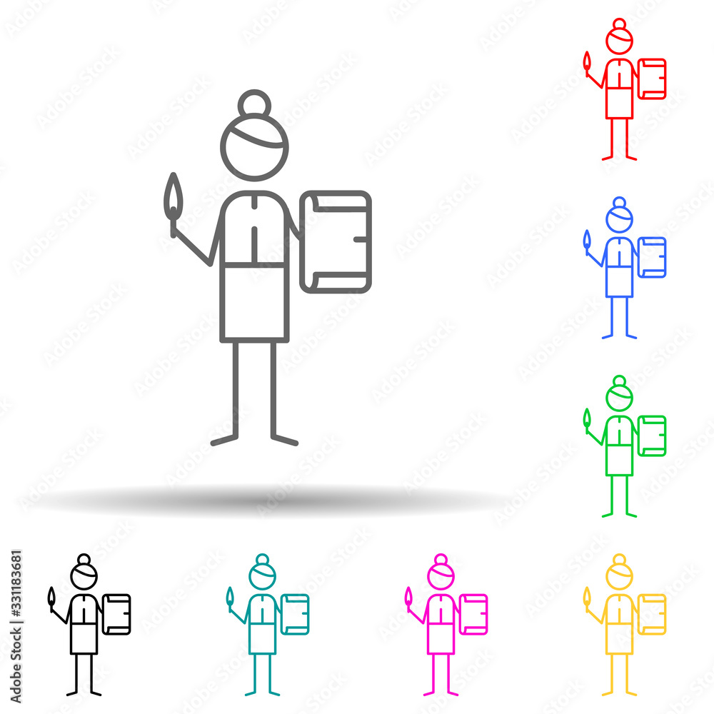 Poster writer multi color set icon. simple thin line, outline vector of hobbie icons for ui and ux, website