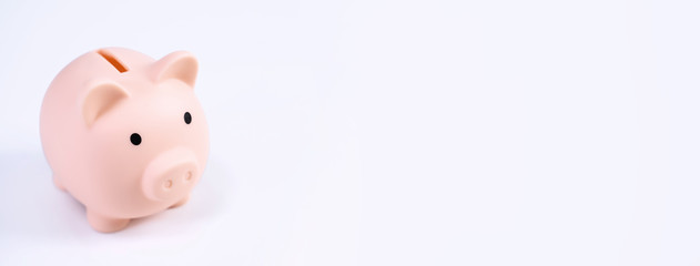 Financial concpet - Deposit box, Piggy bank, beautiful model on white background, saving money to pay for loan or insurance, close up, copy space.