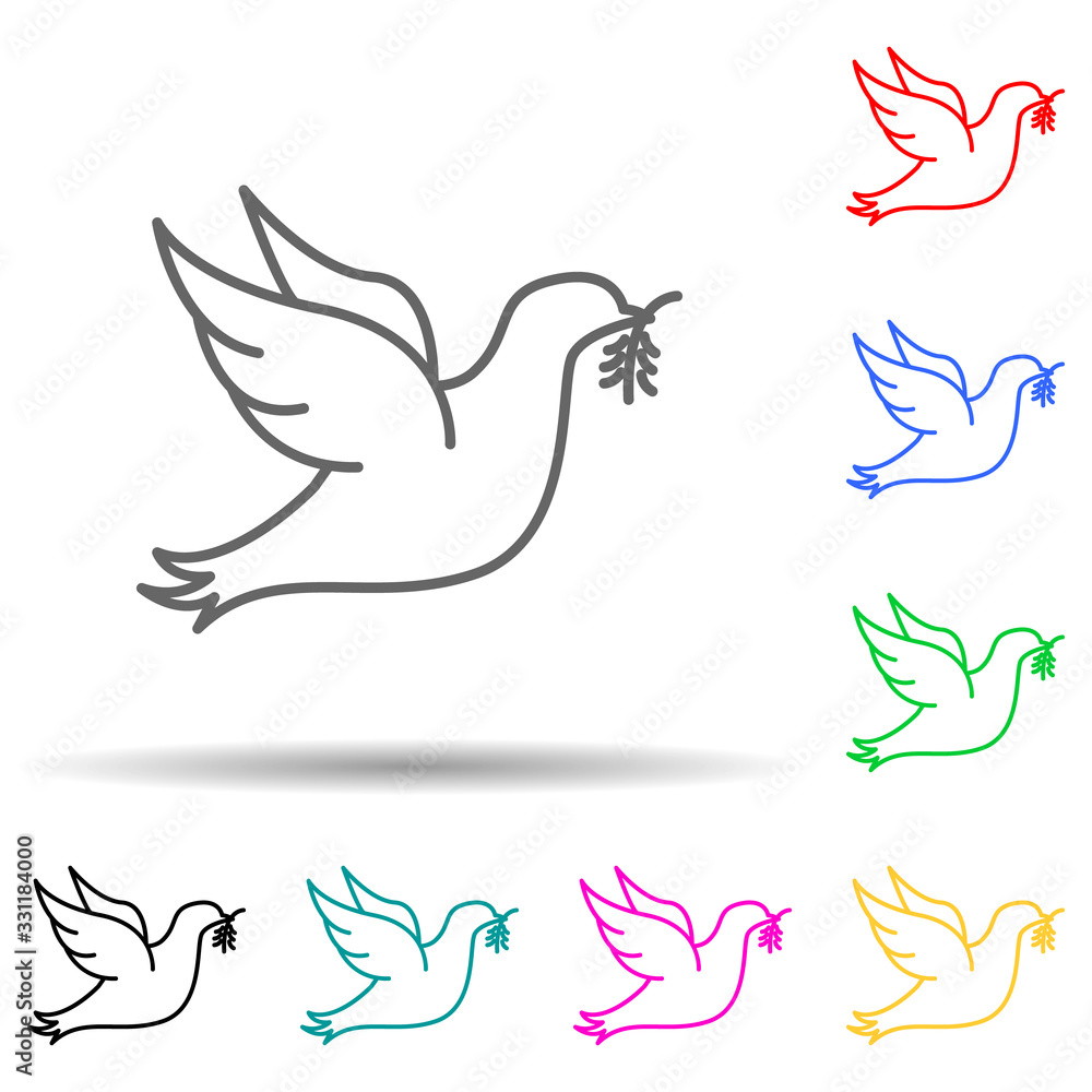 Poster dove with branch of peace multi color set icon. simple thin line, outline vector of human rights ico