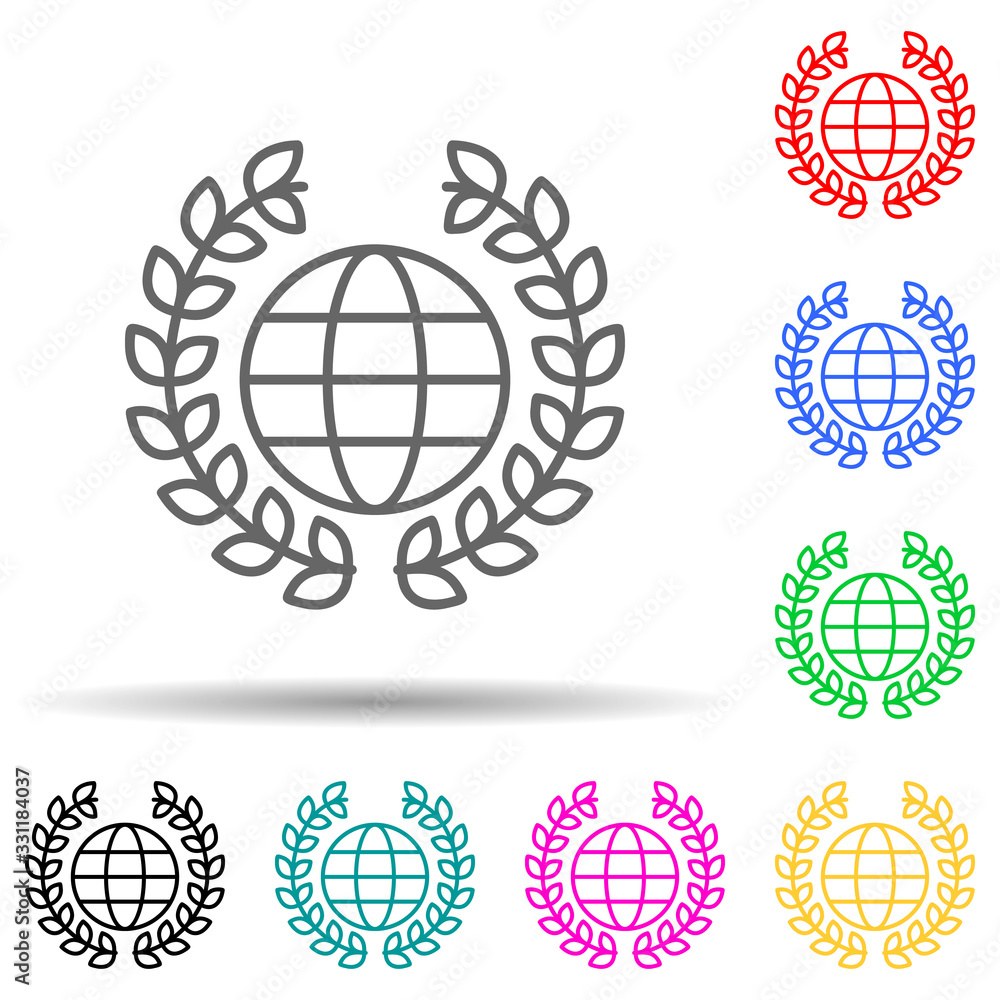Poster wreath and globe multi color set icon. simple thin line, outline vector of human rights icons for ui