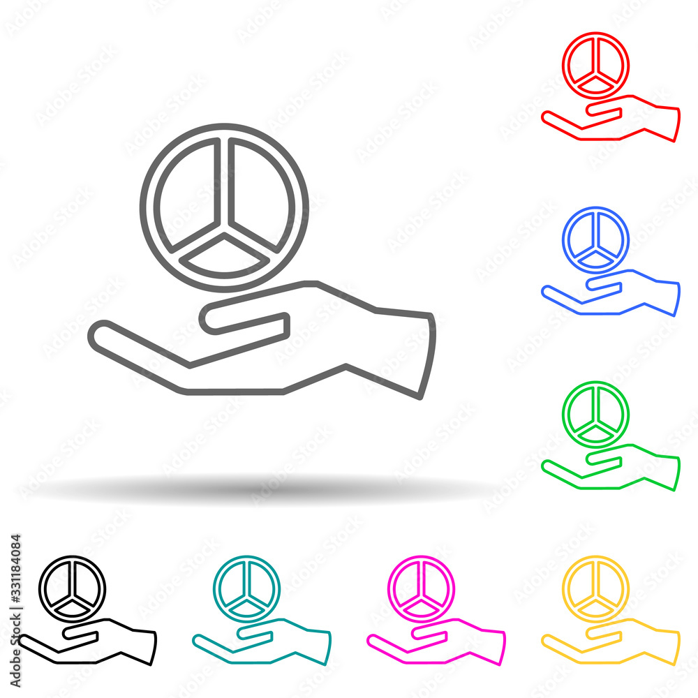 Poster hand and peace sign multi color set icon. simple thin line, outline vector of human rights icons for