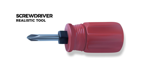 Realistic screwdriver. Realistic vector illustration of a hand tool on a white background. Labour day holiday design.