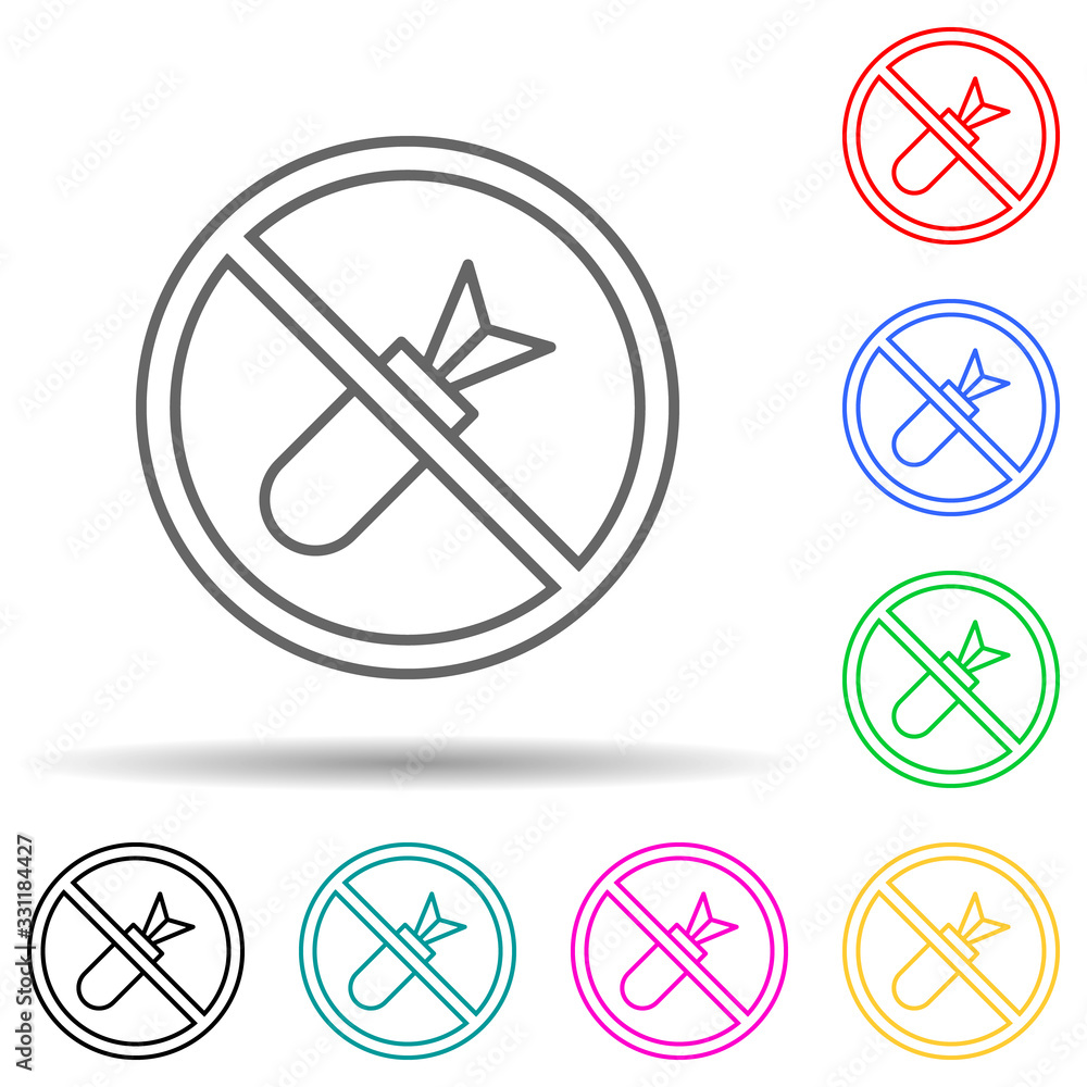 Poster no bombs sign multi color set icon. simple thin line, outline vector of human rights icons for ui an