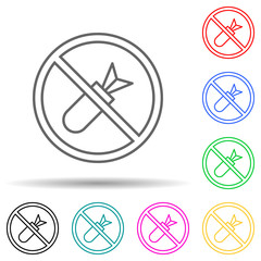 No bombs sign multi color set icon. Simple thin line, outline vector of human rights icons for ui and ux, website or mobile application
