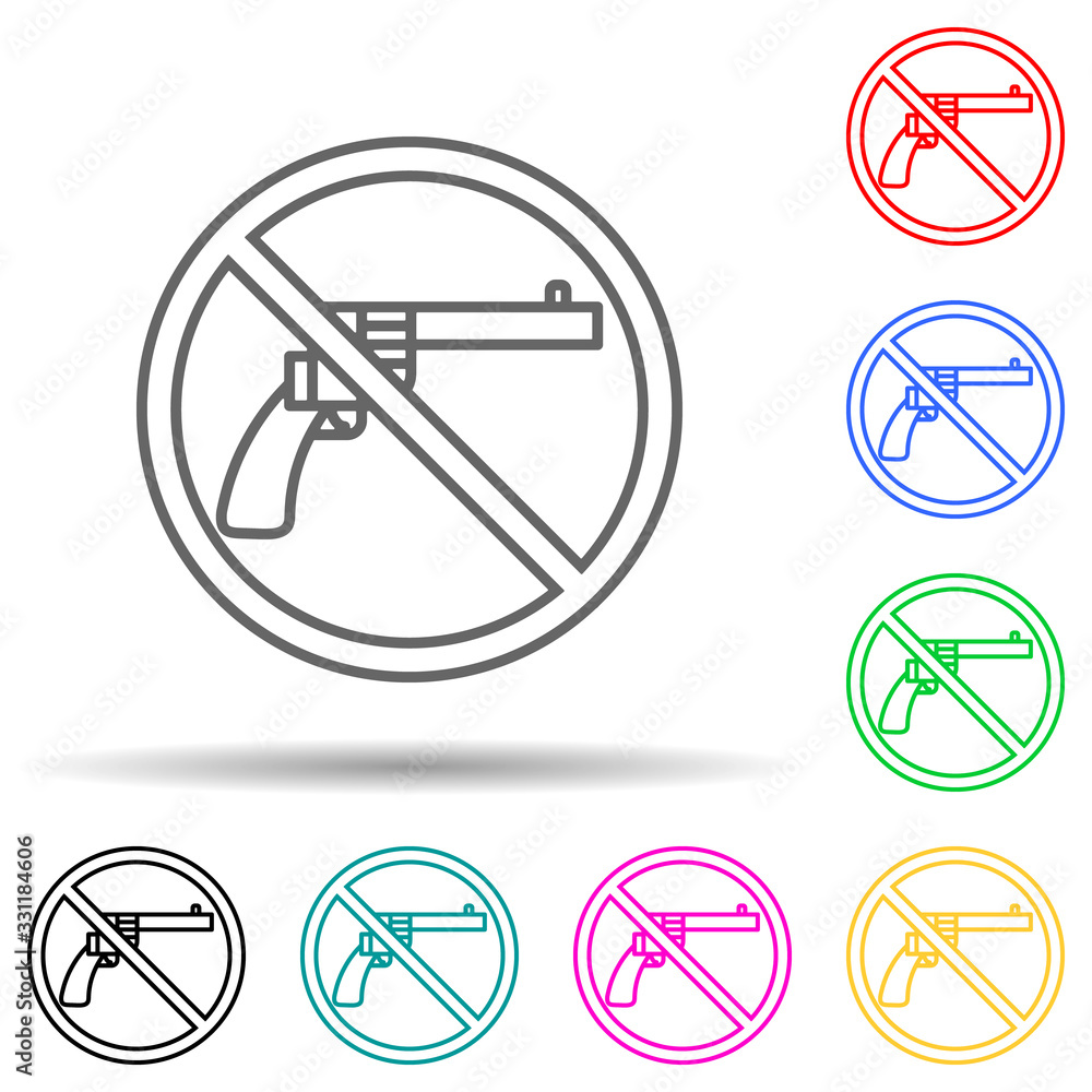 Poster no gun sign multi color set icon. simple thin line, outline vector of human rights icons for ui and 
