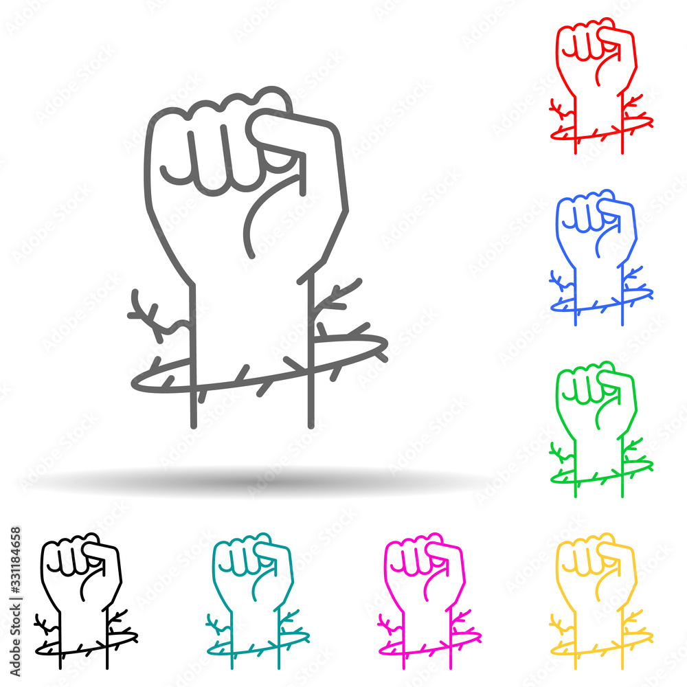 Poster Fist and thorns multi color set icon. Simple thin line, outline vector of human rights icons for ui and ux, website or mobile application