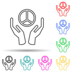 Obraz premium Hands and the sign of peace multi color set icon. Simple thin line, outline vector of human rights icons for ui and ux, website or mobile application